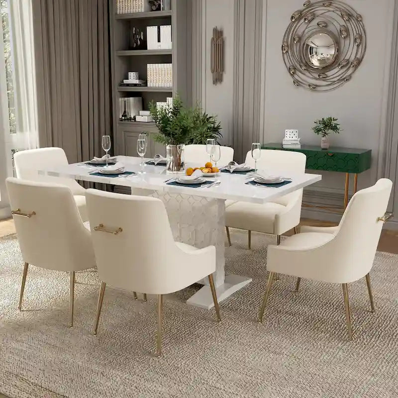 Ensemble de salle à manger 7 pièces Clihome avec table extensible laquée et chaises en velours
