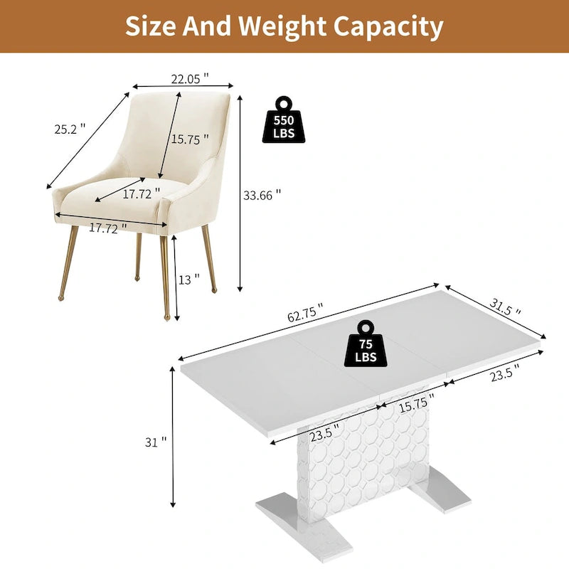 Ensemble de salle à manger 7 pièces Clihome avec table extensible laquée et chaises en velours