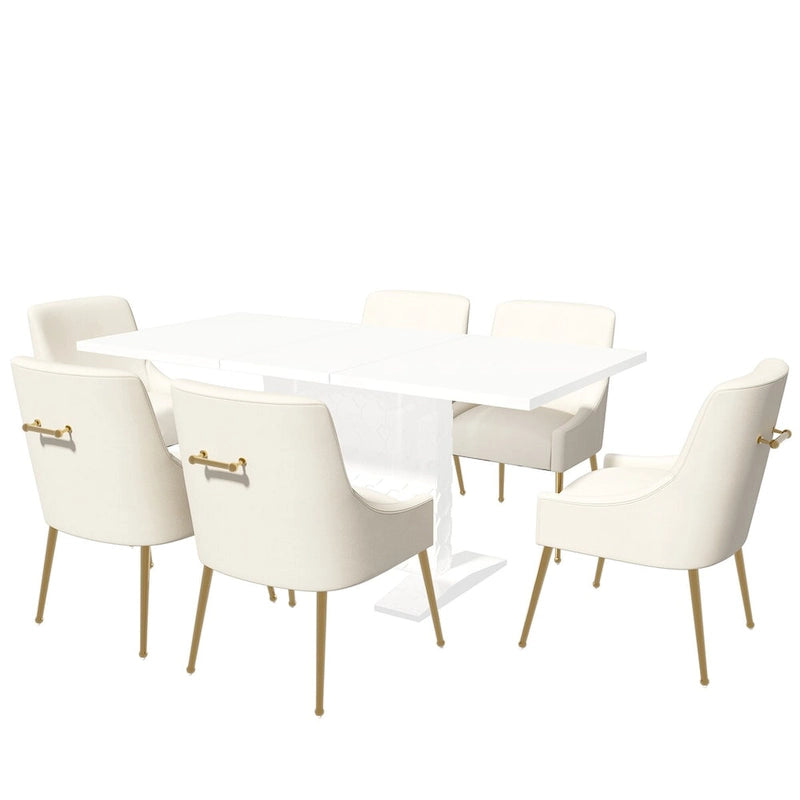 Ensemble de salle à manger 7 pièces Clihome avec table extensible laquée et chaises en velours