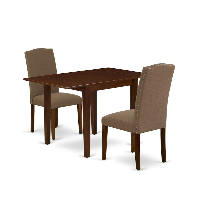 East West Furniture – Ensemble de salle à manger – Une table rectangulaire et des chaises en tissu de lin couleur café foncé, Acajou (Option de pièces)