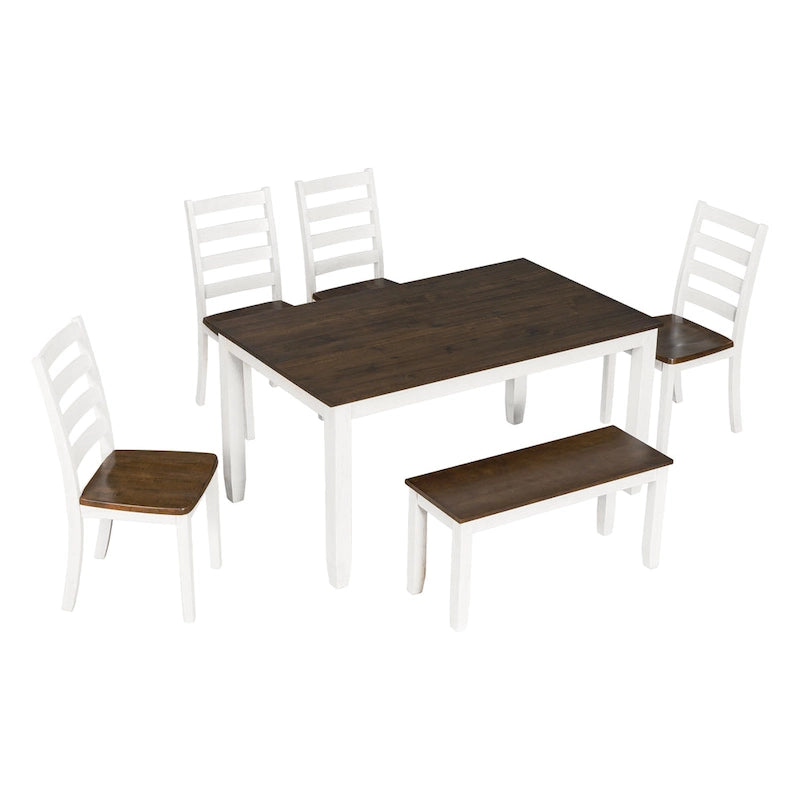 Ensemble de salle à manger rustique 6 pièces avec 4 chaises rembourrées et un banc