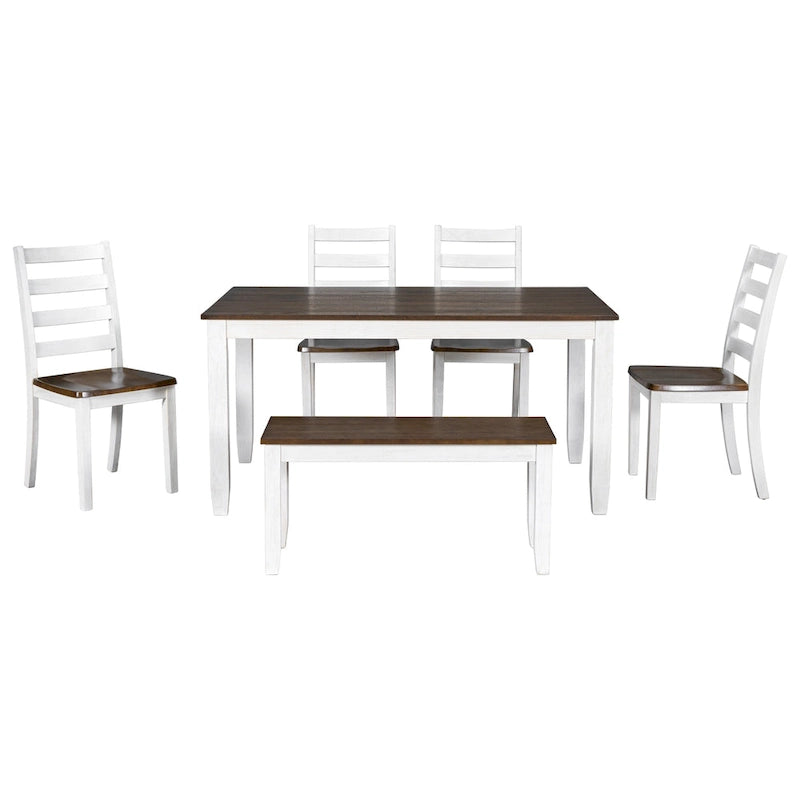 Ensemble de salle à manger rustique 6 pièces avec 4 chaises rembourrées et un banc