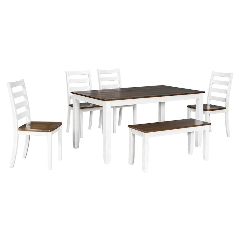Ensemble de salle à manger rustique 6 pièces avec 4 chaises rembourrées et un banc