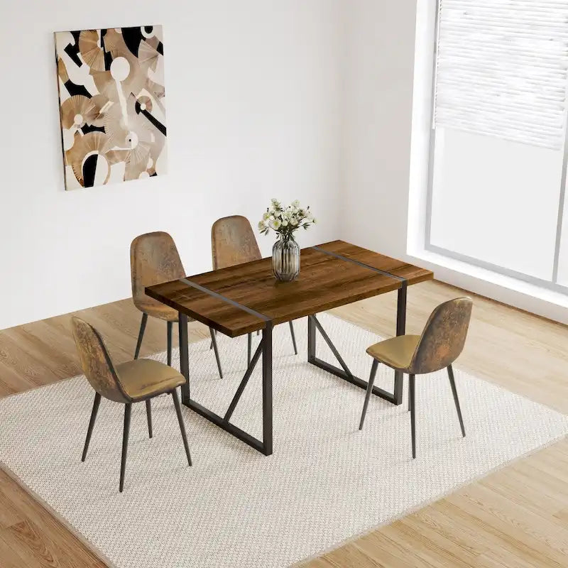 Table à manger en bois MDF et 4 chaises de salle à manger modernes, ensemble de table de cuisine en bois de style Mid-Century, base et pieds en métal