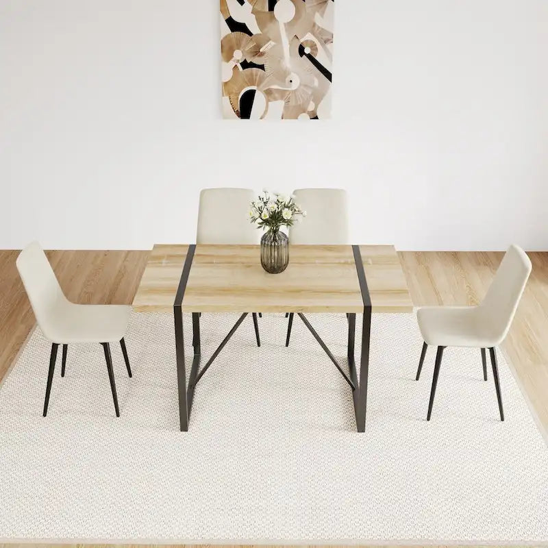 Table à manger en bois MDF et 4 chaises de salle à manger modernes, ensemble de table de cuisine en bois de style Mid-Century, base et pieds en métal