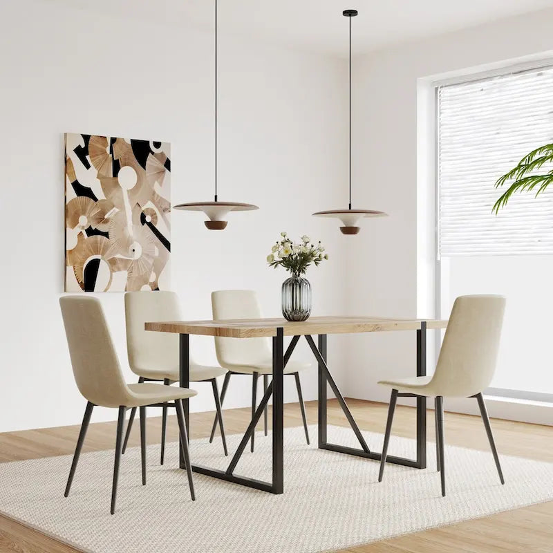 Table à manger en bois MDF et 4 chaises de salle à manger modernes, ensemble de table de cuisine en bois de style Mid-Century, base et pieds en métal