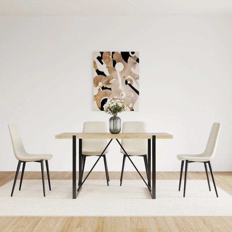 Table à manger en bois MDF et 4 chaises de salle à manger modernes, ensemble de table de cuisine en bois de style Mid-Century, base et pieds en métal