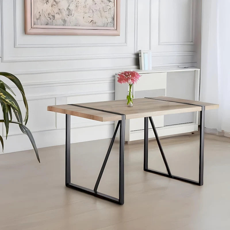 Table à manger en bois MDF et 4 chaises de salle à manger modernes, ensemble de table de cuisine en bois de style Mid-Century, base et pieds en métal