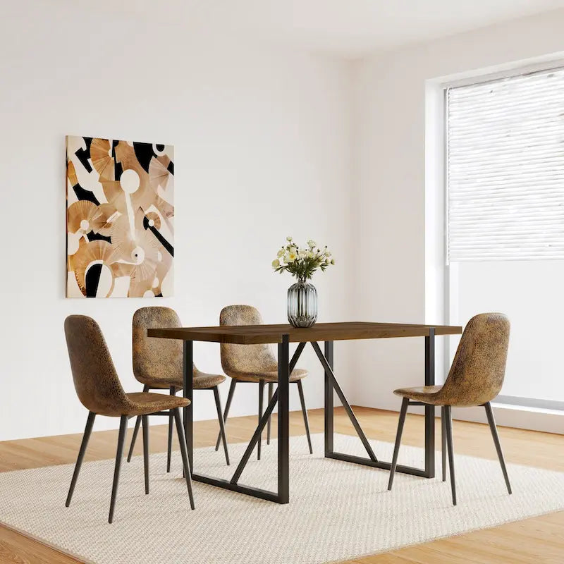 Table à manger en bois MDF et 4 chaises de salle à manger modernes, ensemble de table de cuisine en bois de style Mid-Century, base et pieds en métal