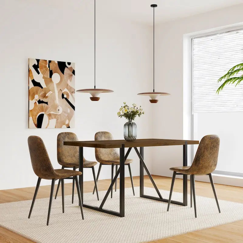Table à manger en bois MDF et 4 chaises de salle à manger modernes, ensemble de table de cuisine en bois de style Mid-Century, base et pieds en métal