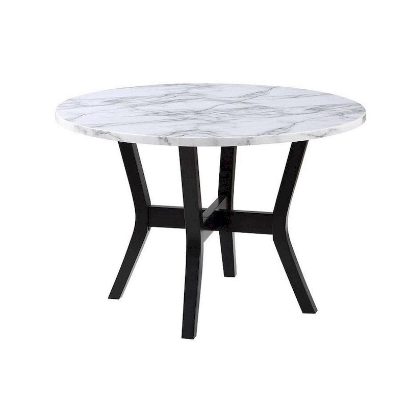 Ensemble table et 4 chaises, bois noir, tissu, plateau imitation pierre