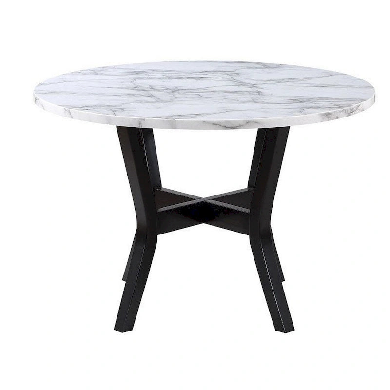 Ensemble table et 4 chaises, bois noir, tissu, plateau imitation pierre
