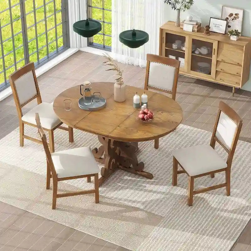 Ensemble de salle à manger extensible traditionnel 58 avec 4 chaises rembourrées
