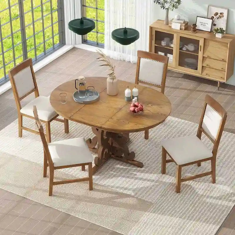 Ensemble de salle à manger extensible traditionnel 58 avec 4 chaises rembourrées