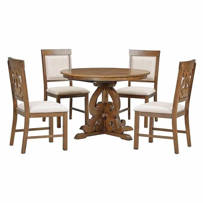Ensemble de salle à manger extensible traditionnel 58 avec 4 chaises rembourrées