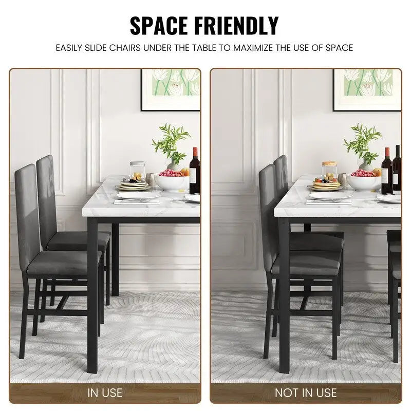 Ensemble de salle à manger décontracté Grondin Modern Style 5 pièces avec plateau en faux marbre et 4 chaises de salle à manger rembourrées en velours