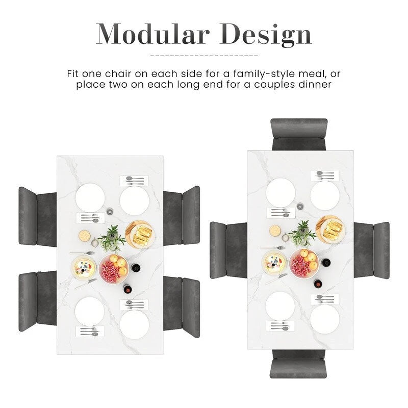 Ensemble de salle à manger décontracté Grondin Modern Style 5 pièces avec plateau en faux marbre et 4 chaises de salle à manger rembourrées en velours