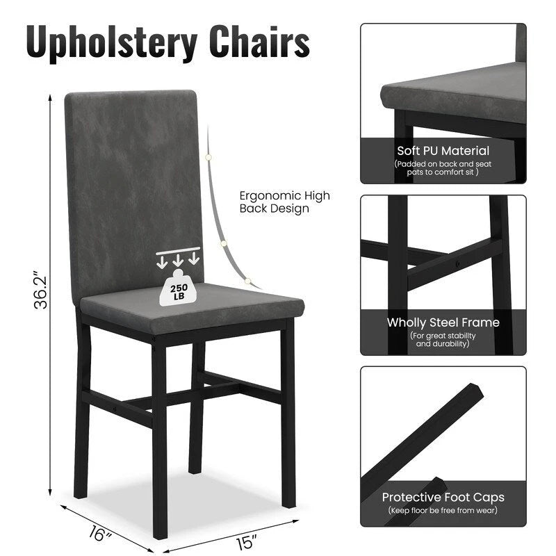 Ensemble de salle à manger décontracté Grondin Modern Style 5 pièces avec plateau en faux marbre et 4 chaises de salle à manger rembourrées en velours
