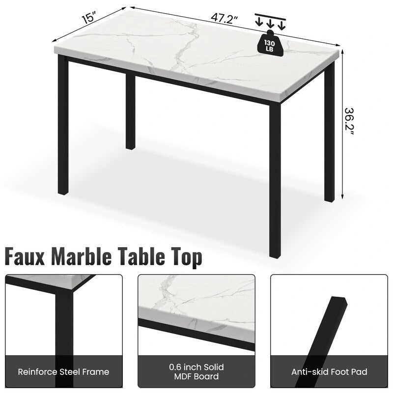 Ensemble de salle à manger décontracté Grondin Modern Style 5 pièces avec plateau en faux marbre et 4 chaises de salle à manger rembourrées en velours