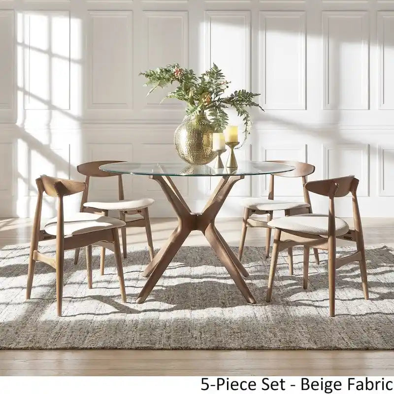 Ensemble de salle à manger rond Nadine en noyer foncé avec plateau en verre et chaises à dossier incurvé par iNSPIRE Q Modern