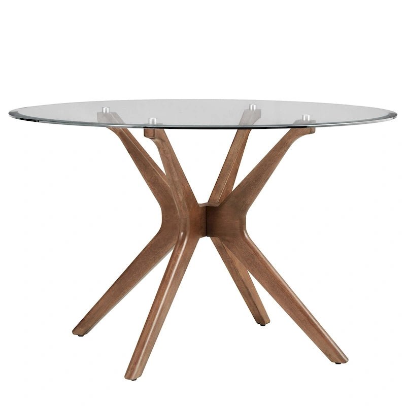 Ensemble de salle à manger rond Nadine en noyer foncé avec plateau en verre et chaises à dossier incurvé par iNSPIRE Q Modern