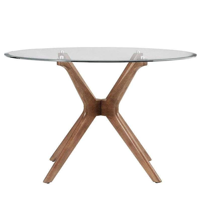 Ensemble de salle à manger rond Nadine en noyer foncé avec plateau en verre et chaises à dossier incurvé par iNSPIRE Q Modern