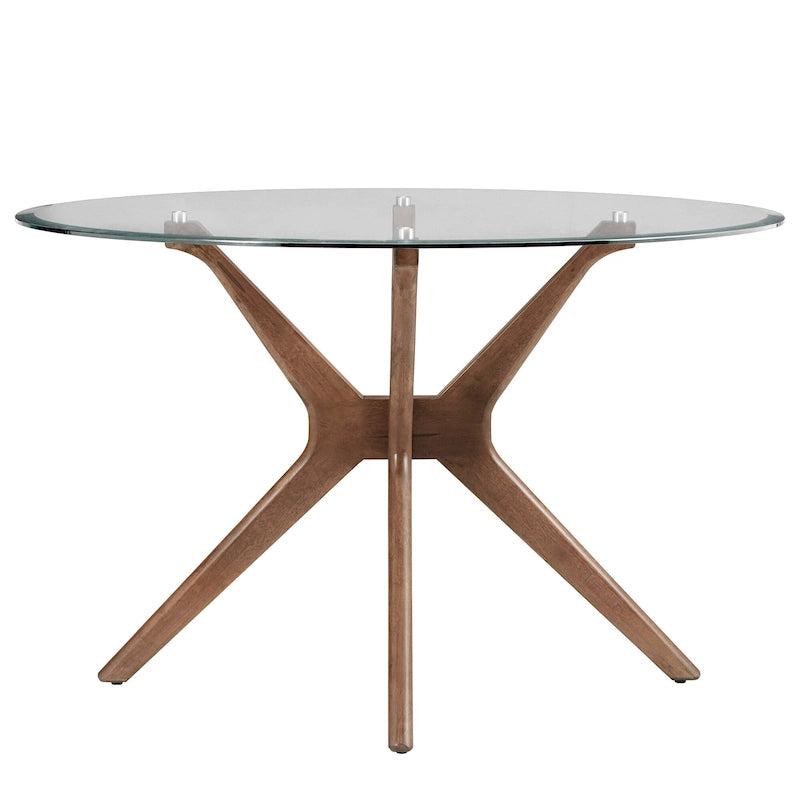 Ensemble de salle à manger rond Nadine en noyer foncé avec plateau en verre et chaises à dossier incurvé par iNSPIRE Q Modern