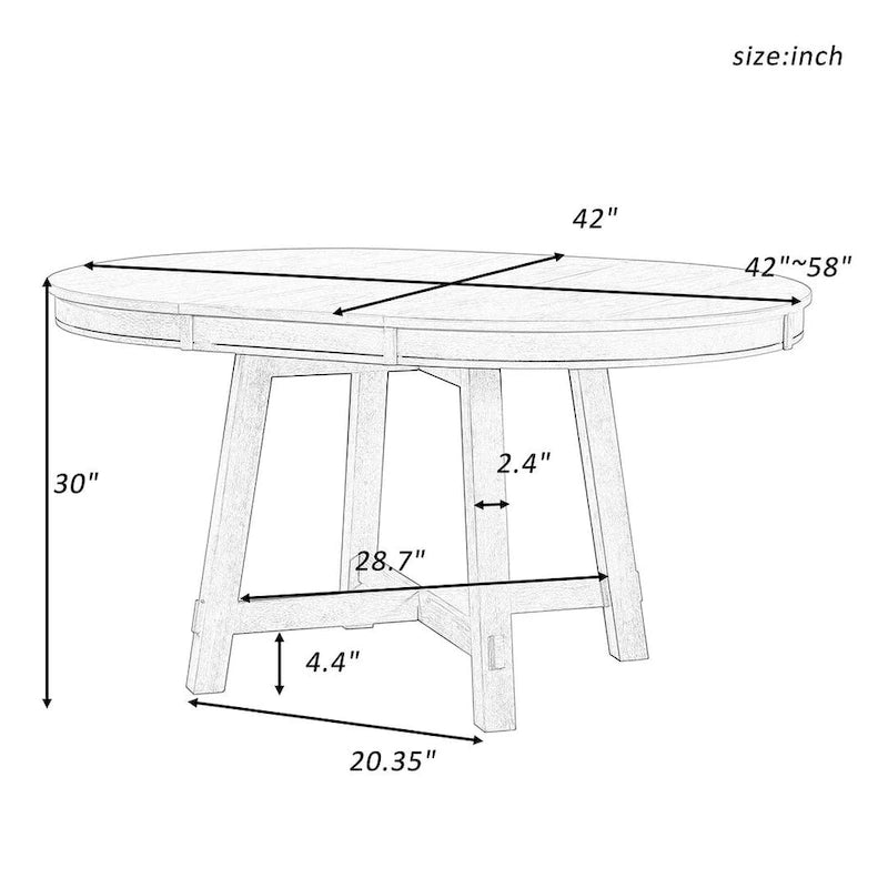 Ensemble de salle à manger 5 pièces style campagnard avec 4 chaises, extensible