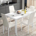 Ensemble de salle à manger de cuisine moderne 5 pièces, ensemble de dînette hauteur comptoir avec plateau aspect marbre et 4 chaises rembourrées en cuir PU