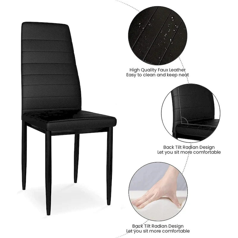 Ensemble de salle à manger de cuisine moderne 5 pièces, ensemble de dînette hauteur comptoir avec plateau aspect marbre et 4 chaises rembourrées en cuir PU