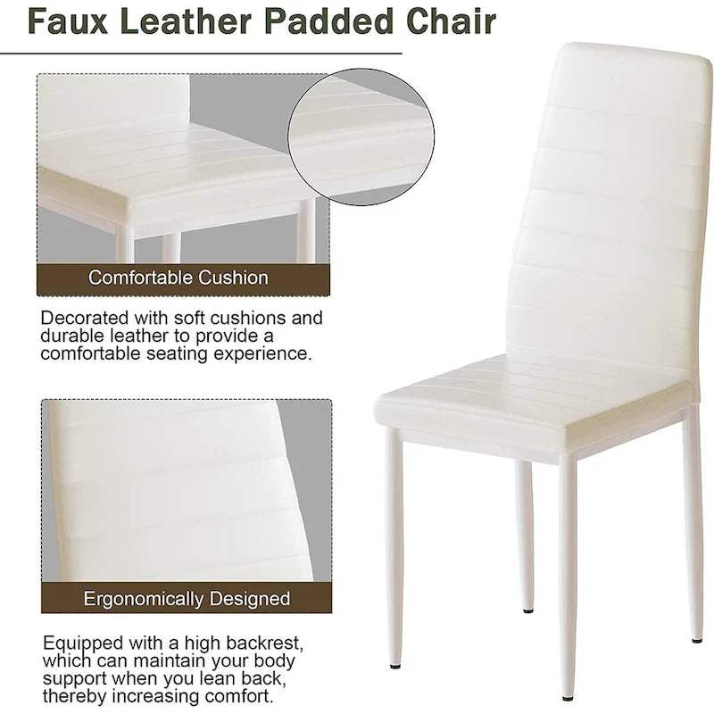 Ensemble de salle à manger de cuisine moderne 5 pièces, ensemble de dînette hauteur comptoir avec plateau aspect marbre et 4 chaises rembourrées en cuir PU