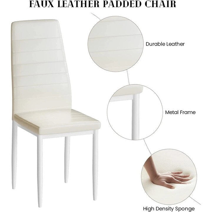 Ensemble de salle à manger de cuisine moderne 5 pièces, ensemble de dînette hauteur comptoir avec plateau aspect marbre et 4 chaises rembourrées en cuir PU