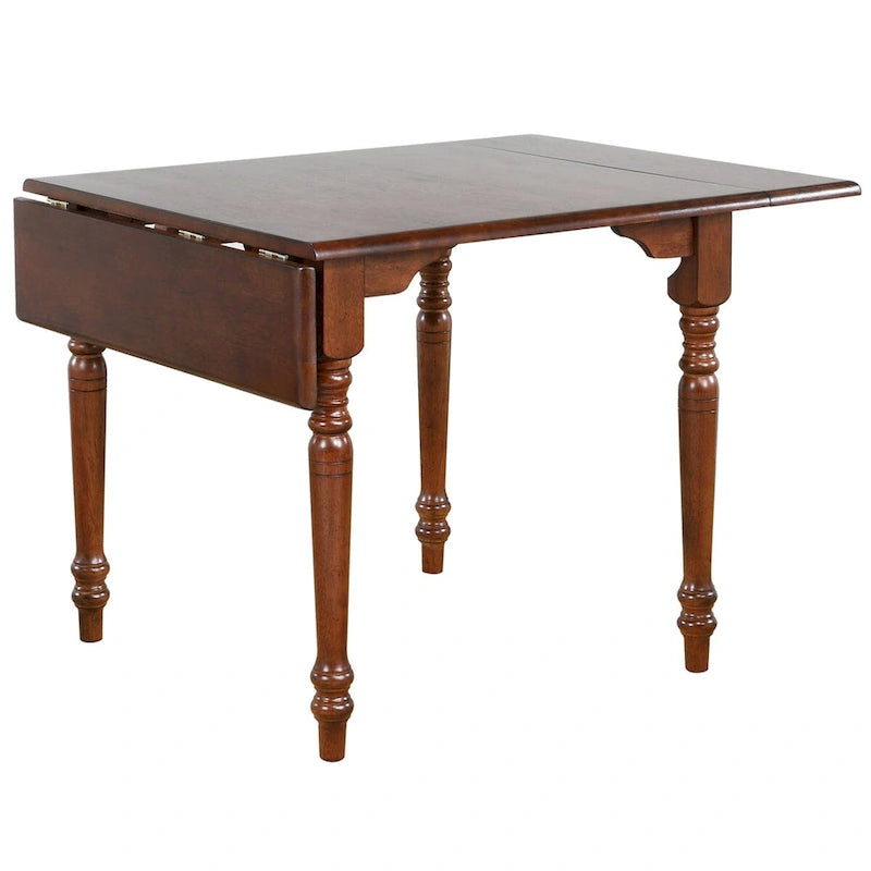 Ensemble de salle à manger Andrews 3 pièces en bois massif avec plateau marron châtaigne vieilli, rallonge à abattants et chaises Napoléon