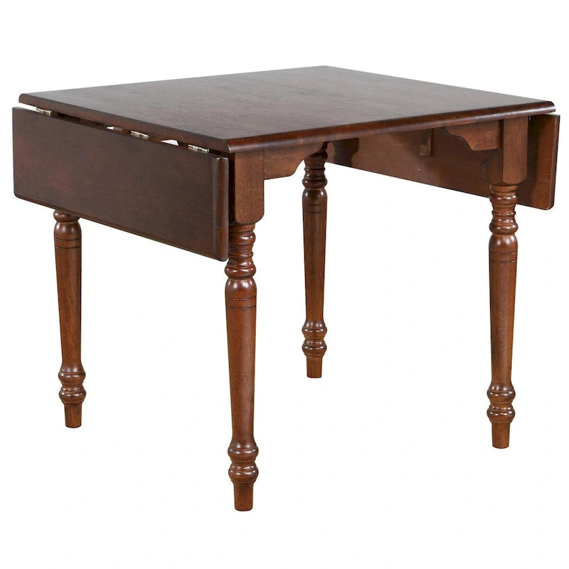 Ensemble de salle à manger Andrews 3 pièces en bois massif avec plateau marron châtaigne vieilli, rallonge à abattants et chaises Napoléon
