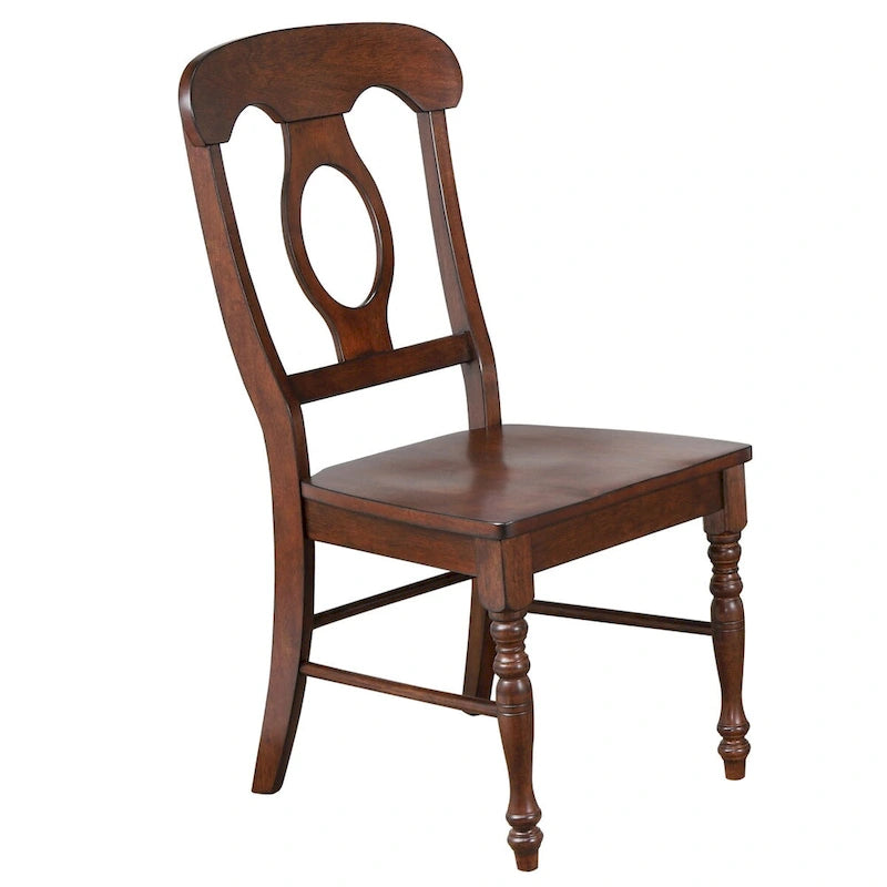 Ensemble de salle à manger Andrews 3 pièces en bois massif avec plateau marron châtaigne vieilli, rallonge à abattants et chaises Napoléon