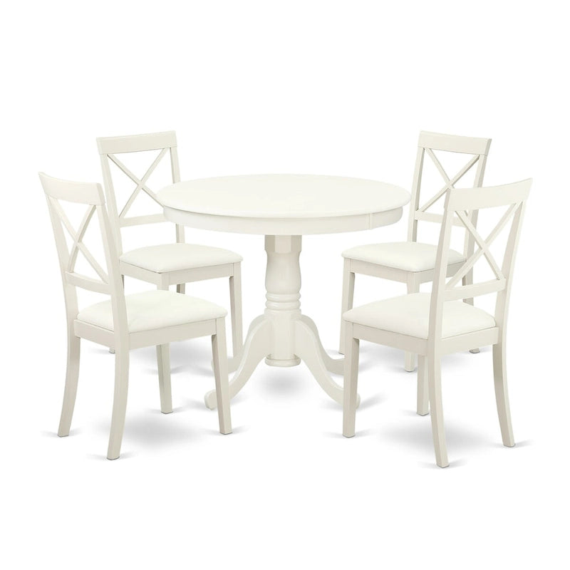 East West Furniture Ensemble de salle à manger 5 pièces - une table à manger et 4 chaises de salle à manger en similicuir, 36x36 pouces, blanc lin