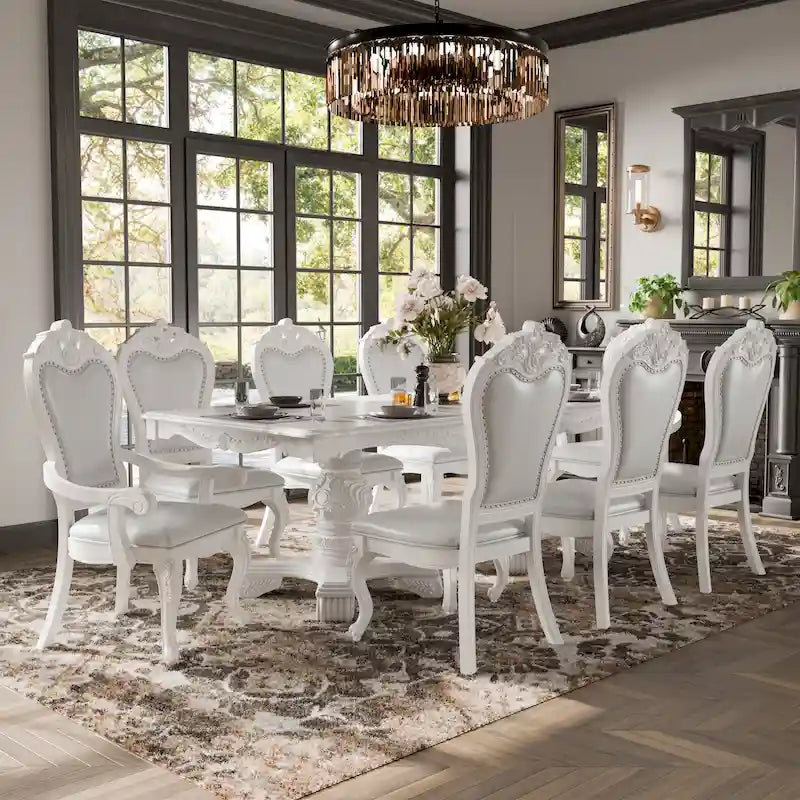Ensemble de salle à manger extensible 9 pièces en bois massif traditionnel Eugene de Furniture of America