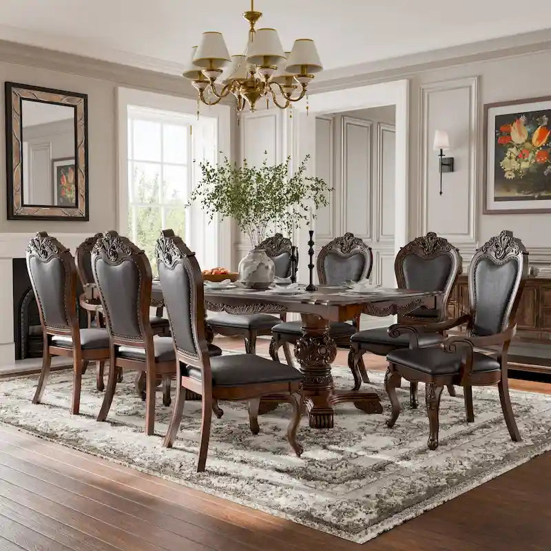 Ensemble de salle à manger extensible 9 pièces en bois massif traditionnel Eugene de Furniture of America