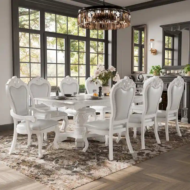 Ensemble de salle à manger extensible 9 pièces en bois massif traditionnel Eugene de Furniture of America