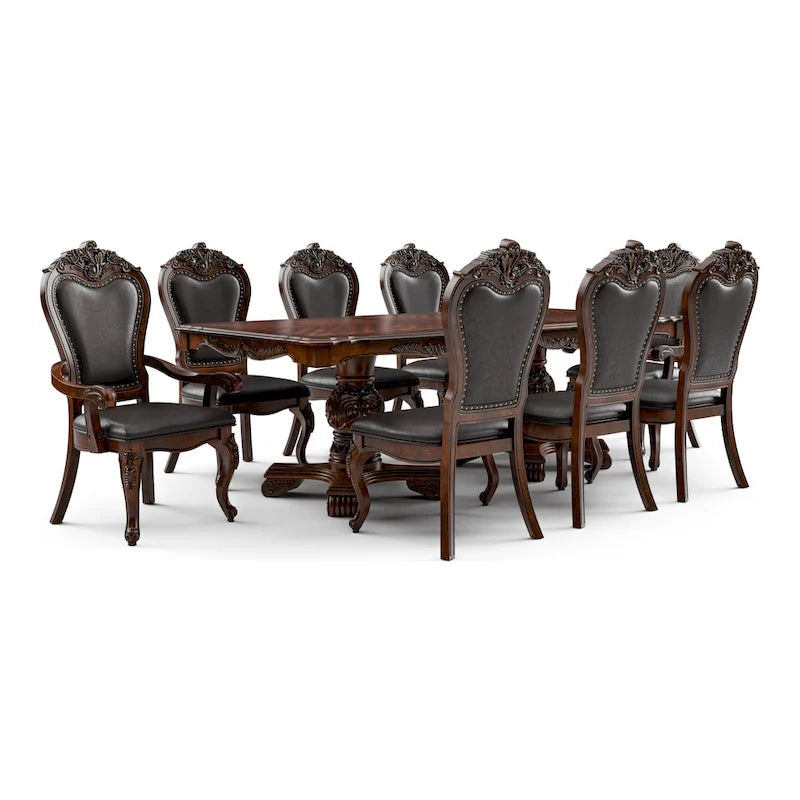 Ensemble de salle à manger extensible 9 pièces en bois massif traditionnel Eugene de Furniture of America