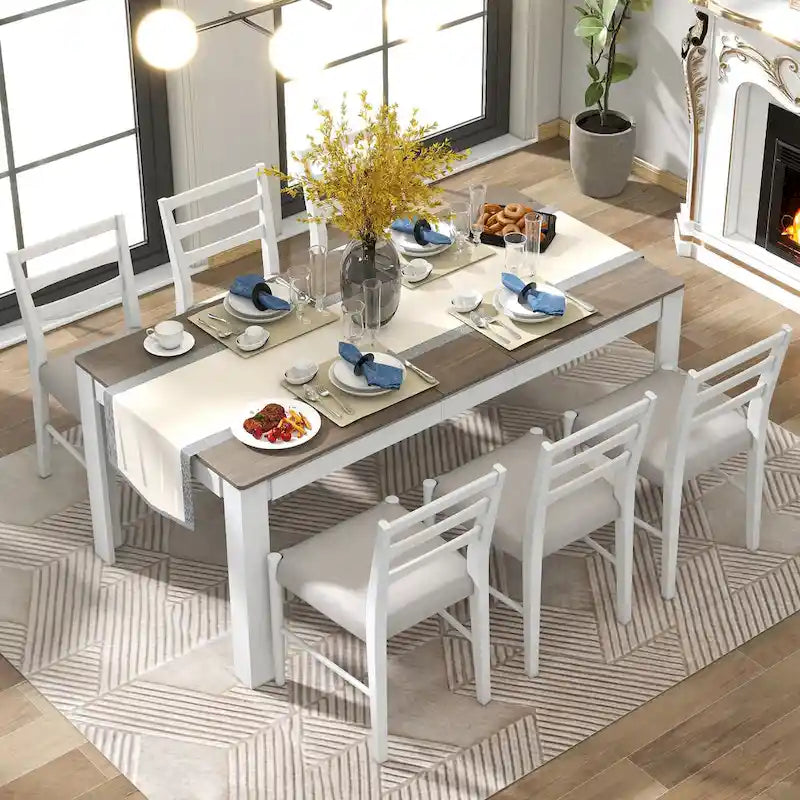 7-Piece Wooden Dining Table Set with 12 Leaf