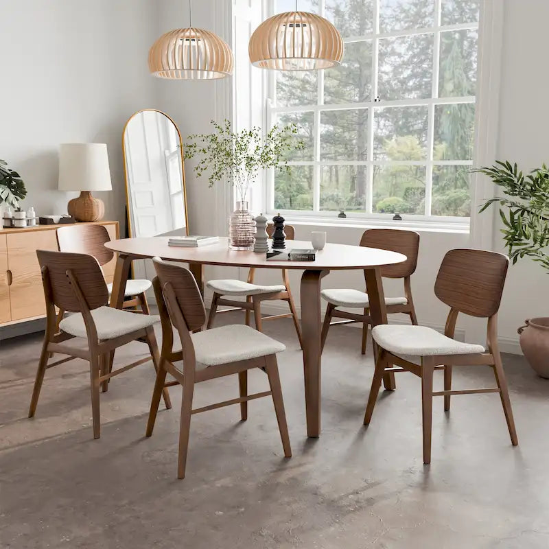 Ensemble de salle à manger ovale 7 pièces Beau I de style noyer mid-century par Furniture of America