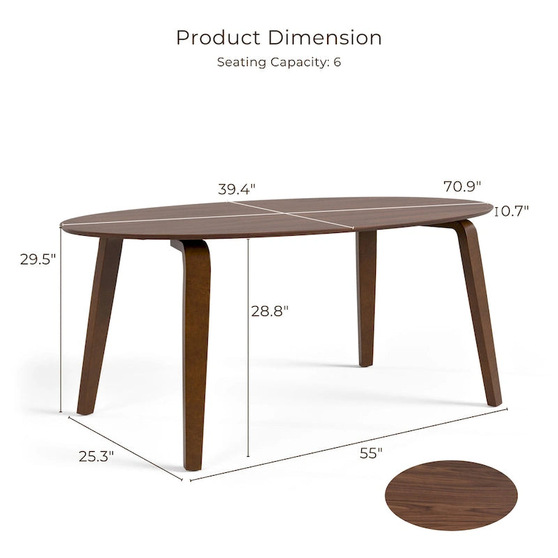 Ensemble de salle à manger ovale 7 pièces Beau I de style noyer mid-century par Furniture of America