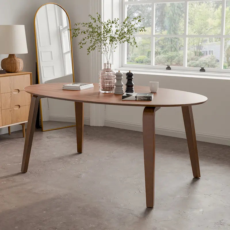 Ensemble de salle à manger ovale 7 pièces Beau I de style noyer mid-century par Furniture of America