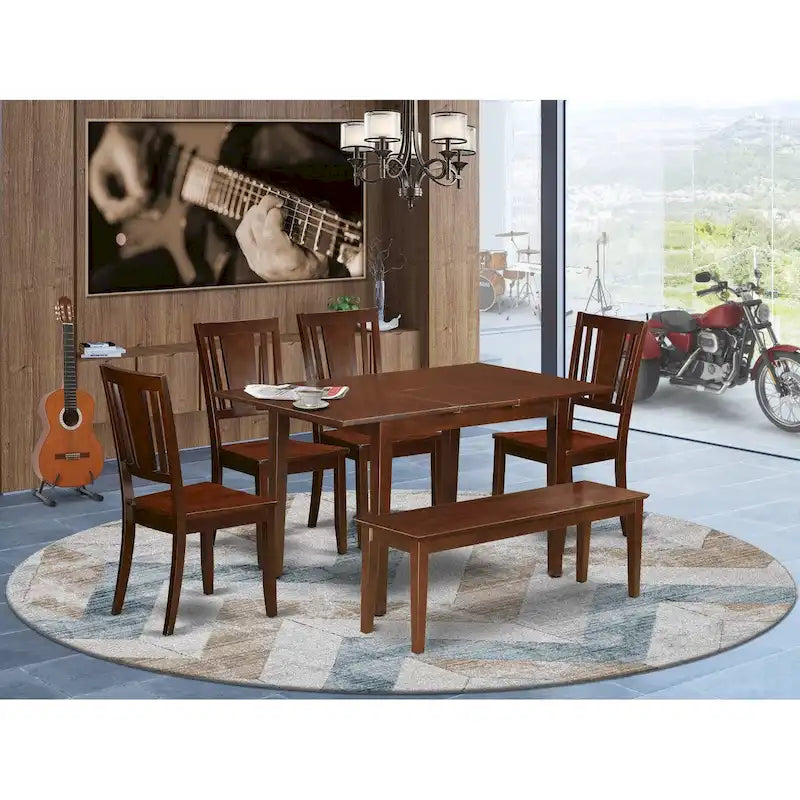 Ensemble de salle à manger East West Furniture comprenant une table à manger rectangulaire et des chaises de salle à manger avec un banc (options de type d'assise de chaise)
