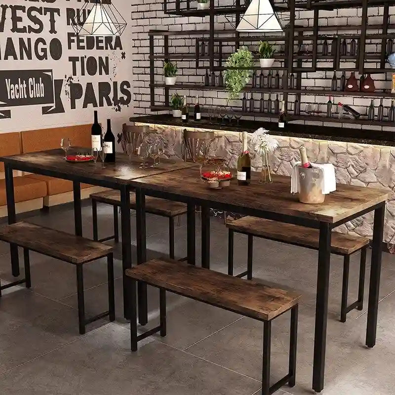Ensemble de salle à manger industriel 3 pièces, ensemble de table de cuisine rétro en bois avec 2 bancs pour la maison, la cuisine, la salle à manger, le restaurant