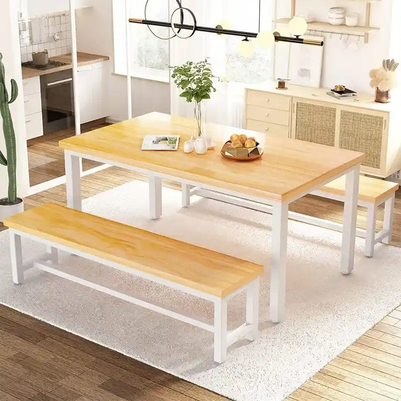 Ensemble de salle à manger industriel 3 pièces, ensemble de table de cuisine rétro en bois avec 2 bancs pour la maison, la cuisine, la salle à manger, le restaurant
