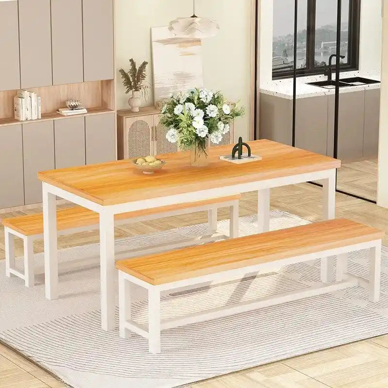 Ensemble de salle à manger industriel 3 pièces, ensemble de table de cuisine rétro en bois avec 2 bancs pour la maison, la cuisine, la salle à manger, le restaurant