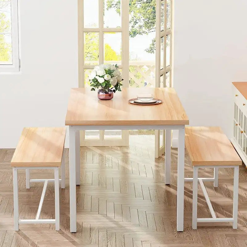 Ensemble de salle à manger industriel 3 pièces, ensemble de table de cuisine rétro en bois avec 2 bancs pour la maison, la cuisine, la salle à manger, le restaurant