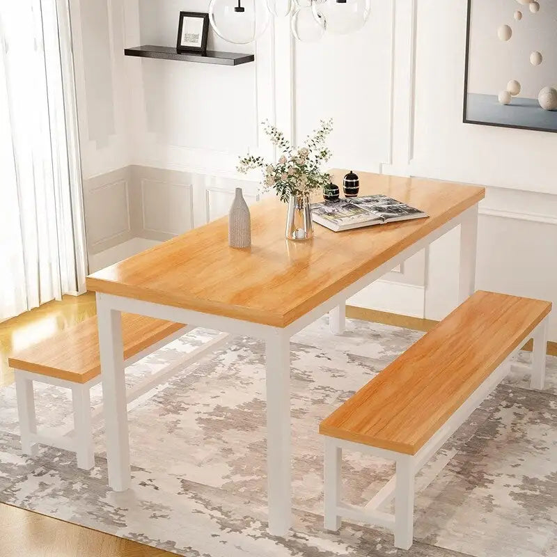 Ensemble de salle à manger industriel 3 pièces, ensemble de table de cuisine rétro en bois avec 2 bancs pour la maison, la cuisine, la salle à manger, le restaurant